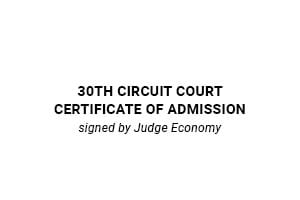 30th Circuit Court Certificate of Admission signed by Judge Economy