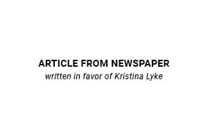Article from Newspaper written in favor of Kristina Lyke